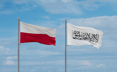 Poland and Afghanistan national flags, country relationship concept