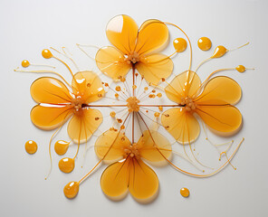A Futuristic Flower with Bubbles.yellow flower,flower on a white background,abstract floral background