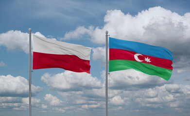 Azerbaijan and Poland flags, country relationship concept