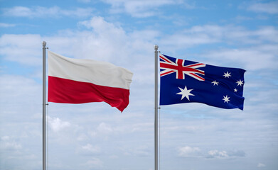 Australia and Poland flags, country relationship concept