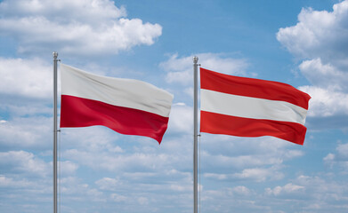 Austria and Poland flags, country relationship concept