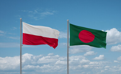 Bangladesh and Poland flags, country relationship concept