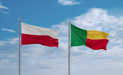 Benin and Poland flags, country relationship concept