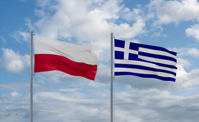 Greece and Poland flags, country relationship concept