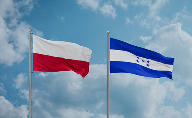 Honduras and Poland flags, country relationship concept