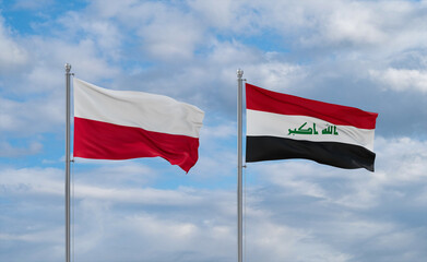 Iraq and Poland flags, country relationship concept
