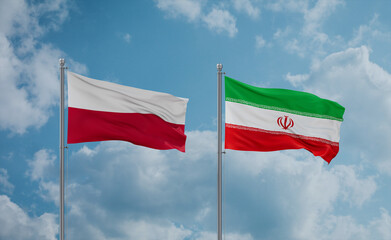 Iran and Poland flags, country relationship concept
