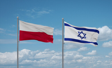 Israel and Poland flags, country relationship concept