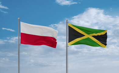 Jamaica and Poland flags, country relationship concept