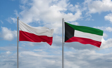 Kuwait and Poland flags, country relationship concept