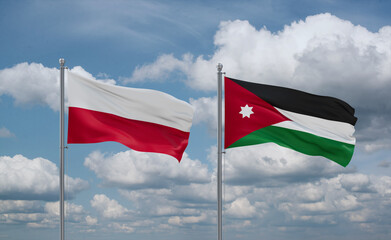 Jordan and Poland flags, country relationship concept