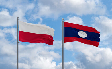 Laos and Poland flags, country relationship concept