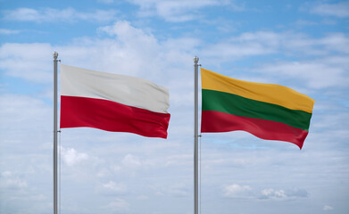Lithuania and Poland flags, country relationship concept