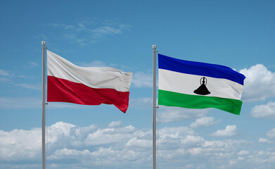 Lesotho and Poland flags, country relationship concept