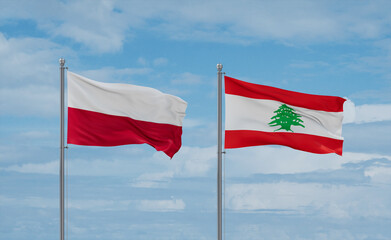Lebanon and Poland flags, country relationship concept