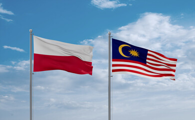 Malaysia and Poland flags, country relationship concept