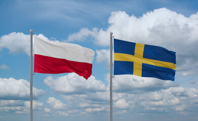 Sweden and Poland flags, country relationship concept
