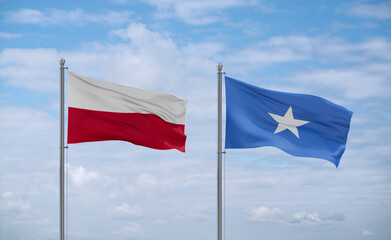 Somalia and Poland flags, country relationship concept