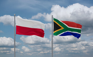 South Africa and Poland flags, country relationship concept