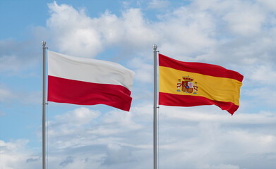 Spain and Poland flags, country relationship concept