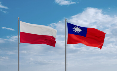 Taiwan and Poland flags, country relationship concept