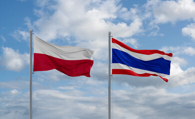 Thailand and Poland flags, country relationship concept