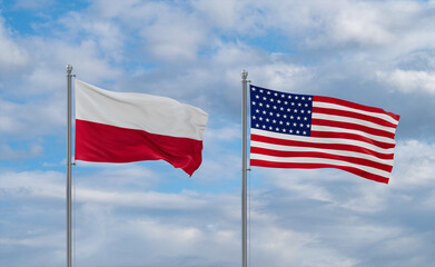USA and Poland flags, country relationship concepts