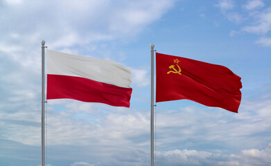 Soviet Union and Poland flags, country relationship concept