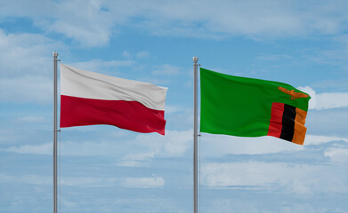 Zambia and Poland flags, country relationship concept