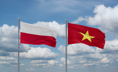 Vietnam and Poland flags, country relationship concept