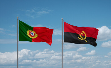 Portugal and Angola national flags, country relationship concept