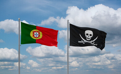 Pirate and Portugal flags, country relationship concept