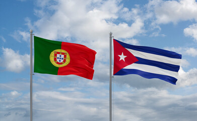 Cuba and Portugal flags, country relationship concept