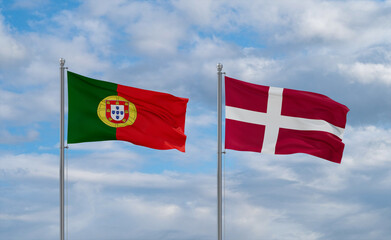 Denmark and Portugal flags, country relationship concept