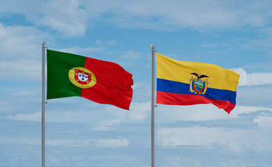 Ecuador and Portugal flags, country relationship concept