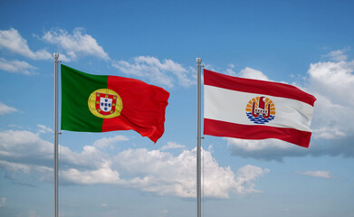 Portugal and French Polynesia flags, country relationship concept