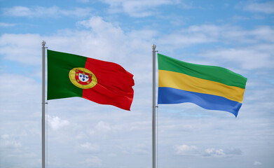 Gabon and Portugal flags, country relationship concept
