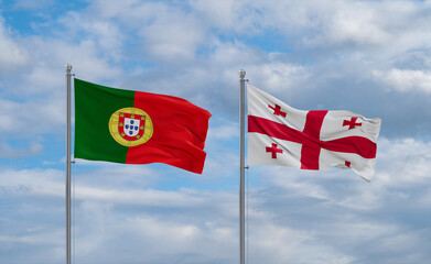 Georgia and Portugal flags, country relationship concept