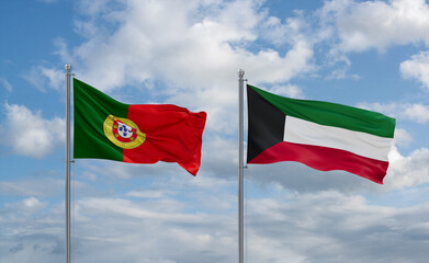 Kuwait and Portugal flags, country relationship concept