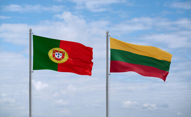 Lithuania and Portugal flags, country relationship concept