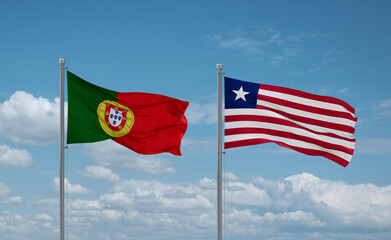 Liberia and Portugal flags, country relationship concept