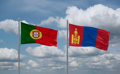 Mongolia and Portugal flags, country relationship concept