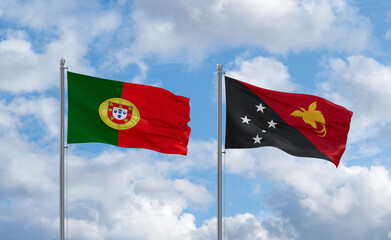 Papua New Guinea and Portugal flags, country relationship concept