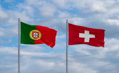 Switzerland and Portugal flags, country relationship concept