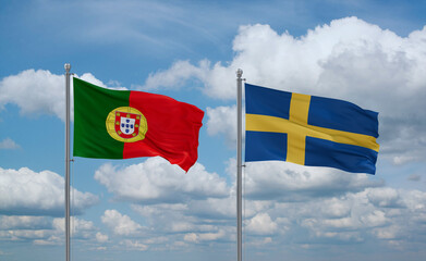 Sweden and Portugal flags, country relationship concept