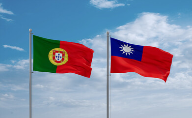 Taiwan and Portugal flags, country relationship concept