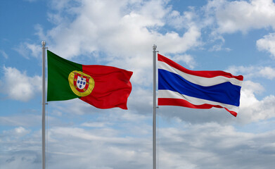 Thailand and Portugal flags, country relationship concept