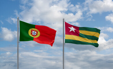 Togo and Portugal flags, country relationship concept