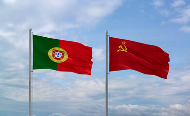 Soviet Union and Portugal flags, country relationship concept