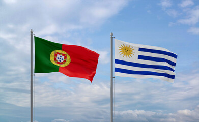 Uruguay and Portugal flags, country relationship concept